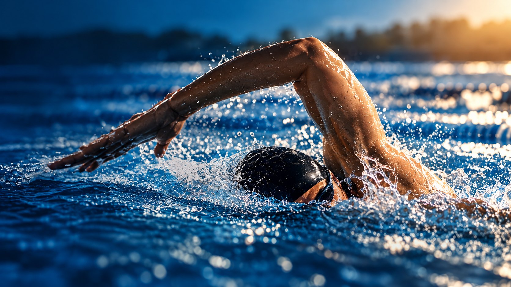 A swimmer training in the Oneiros semi-Olympic pool